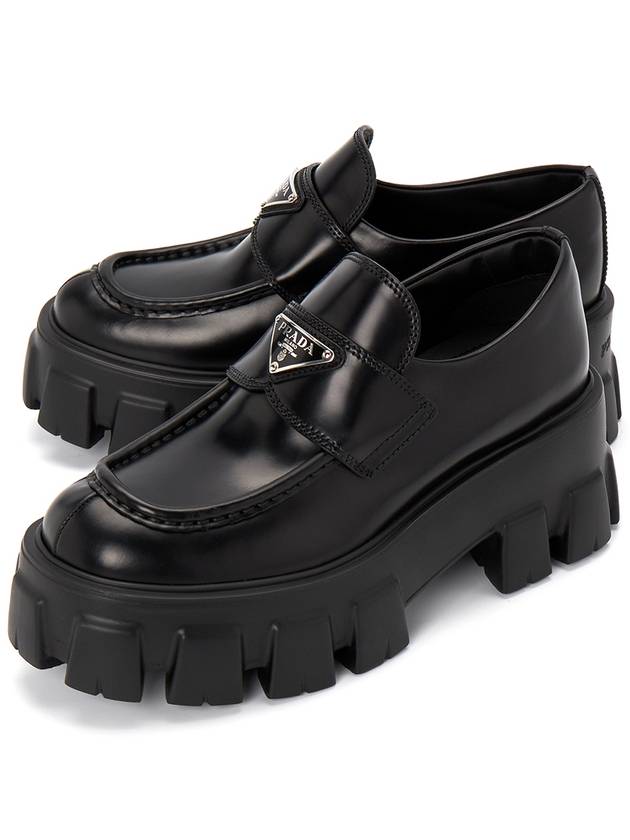 Monolith Brushed Leather Platform Loafers Black - PRADA - BALAAN 2