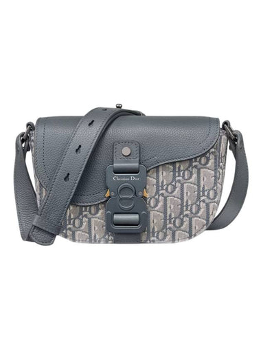 Mini Saddle Strap Grained Calfskin Oblique Jacquard Messenger Bag Deep Grey - DIOR - BALAAN 1