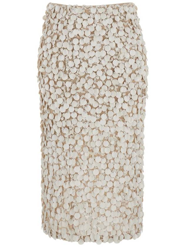 Skirt With All-Over Applied Sequins In Beige Technical Fabric For Women - P.A.R.O.S.H. - BALAAN 1