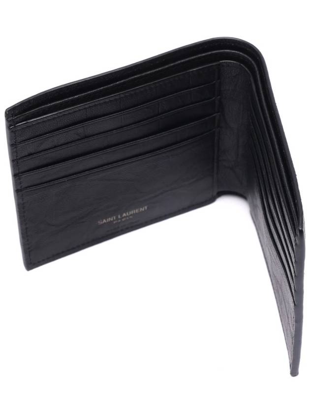 Men's Monogram Crocodile Leather Half Wallet Black - SAINT LAURENT - BALAAN 7