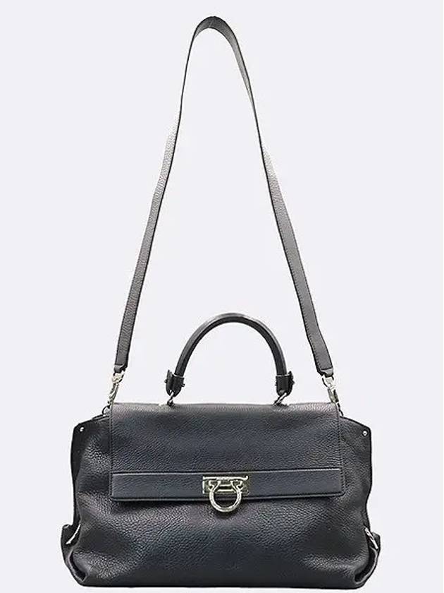 Ferragamo 21 A871 Black Leather Sofia Silver Plated Gancini Rock Logo Tote Bag Shoulder Strap 2WAY - SALVATORE FERRAGAMO - BALAAN 4