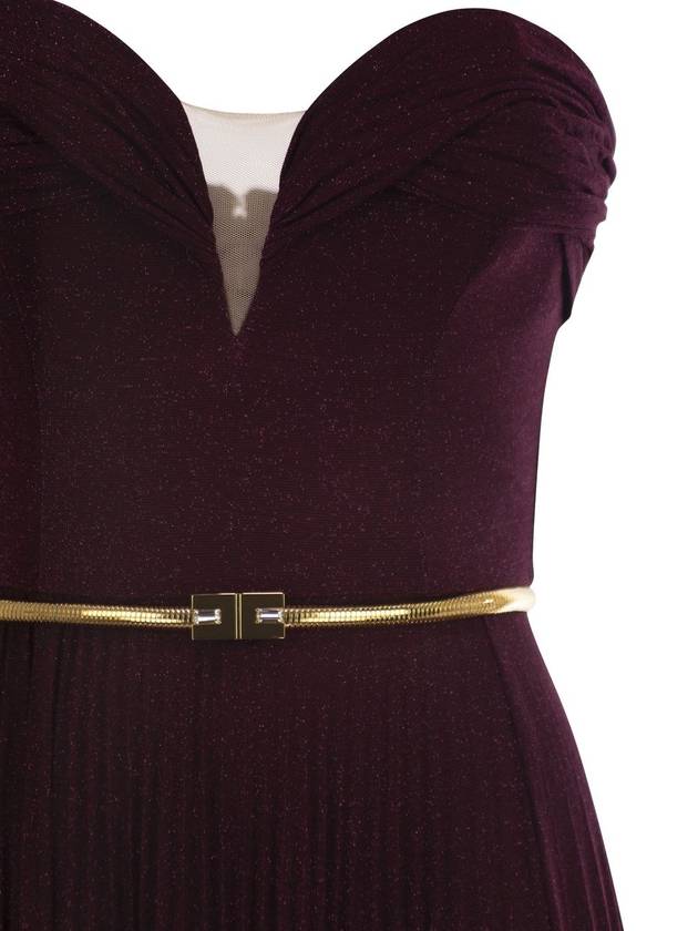 Pleated lurex jersey red carpet dress with belt - ELISABETTA FRANCHI - BALAAN 4