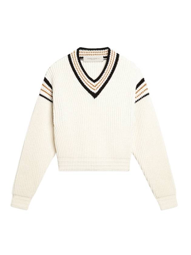 Cotton Basic V-Neck Knit Top White - GOLDEN GOOSE - BALAAN 2