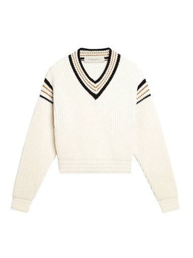 Cotton Basic V-Neck Knit Top White - GOLDEN GOOSE - BALAAN 1