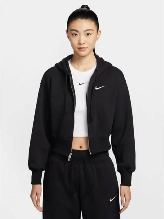 Sportswear Phoenix Fleece Crop Zip-Up Hoodie Black - NIKE - BALAAN 2