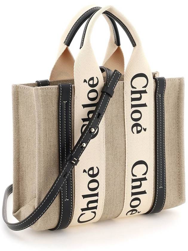 Woody Small Canvas Tote Bag Navy Beige - CHLOE - BALAAN 4