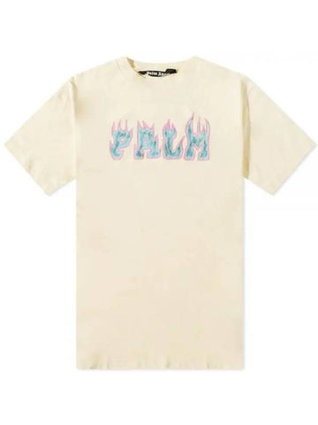 Flames T-Shirt White Purple PMAA072S23JER0060137 - PALM ANGELS - BALAAN 1