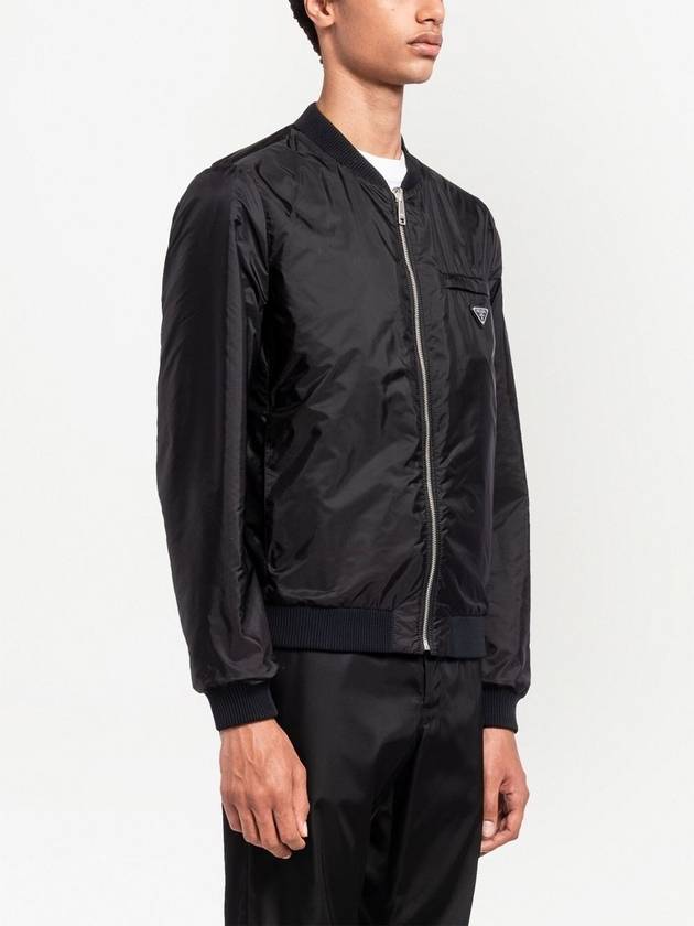 Reversible Nappa Leather Nylon Bomber Jacket Black - PRADA - BALAAN 6