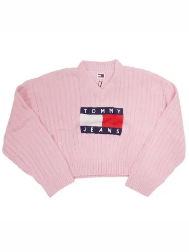 JEANS V NECK CENTER FLAG SWEATER DW18528 THA Tommy knit - TOMMY HILFIGER - BALAAN 1