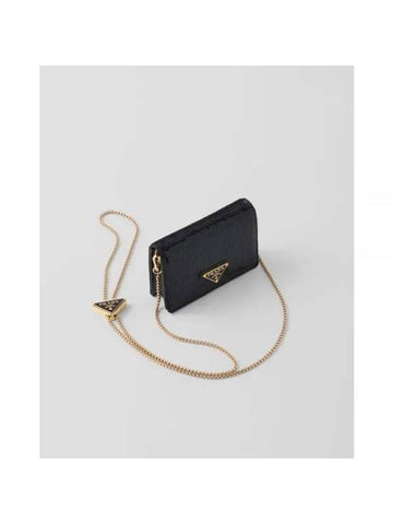 Shoulder Strap Sequin Card Wallet Black - PRADA - BALAAN 1