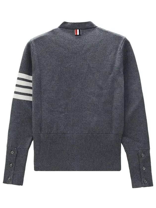 Milano Stitch 4 Bar Classic V Neck Fine Merino Wool Cardigan Medium Grey - THOM BROWNE - BALAAN 8