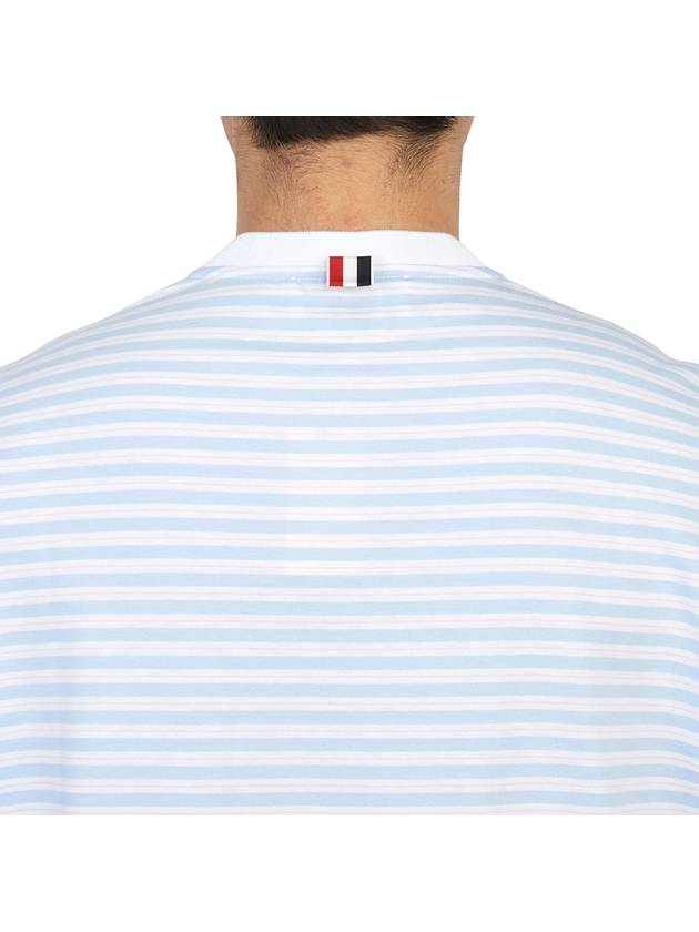 Striped Jersey Pocket Short Sleeve T-Shirt Light Blue White - THOM BROWNE - BALAAN 10