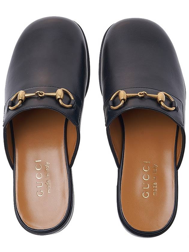 Men's Horsebit Leather Slippers Black - GUCCI - BALAAN 7