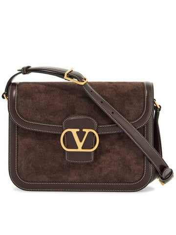 shoulder bag in dark brown suede with golden buckle - VALENTINO - BALAAN 1