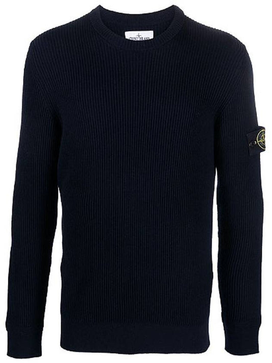 Crewneck Full Rib Wool Knit Top Navy - STONE ISLAND - BALAAN 2