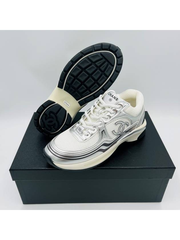 Fabric Laminated Low Top Sneakers Silver - CHANEL - BALAAN 3