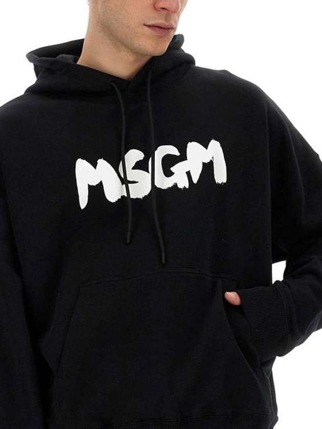 Brushed Logo Cotton Hoodie Black - MSGM - BALAAN 5