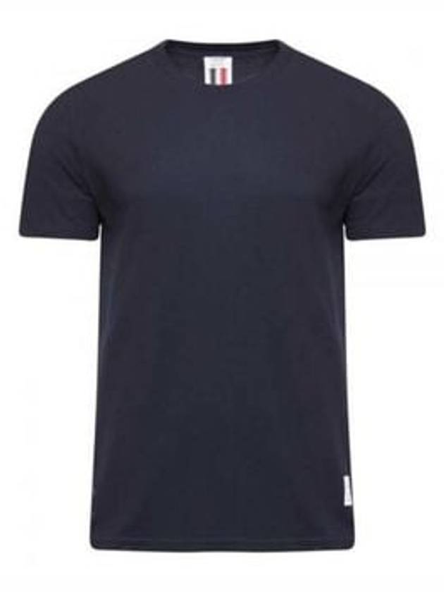 Men's Center Back Striped Short Sleeve T-Shirt Navy - THOM BROWNE - BALAAN 2