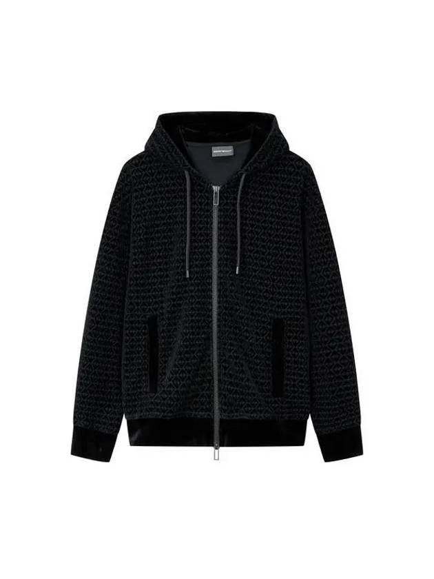 Men's Velor Logo Pattern Hooded Zip-Up Black - EMPORIO ARMANI - BALAAN 1