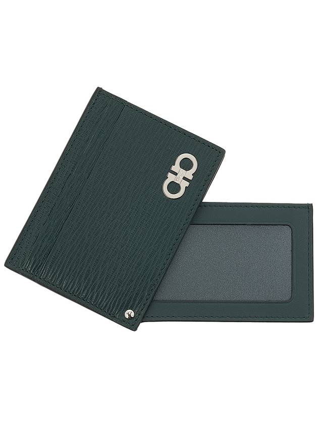 Double Gancini Leather Card Wallet Green - SALVATORE FERRAGAMO - BALAAN 11