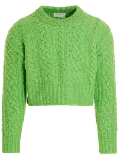 Cable Wool Knit Top Green - AMI - BALAAN 2