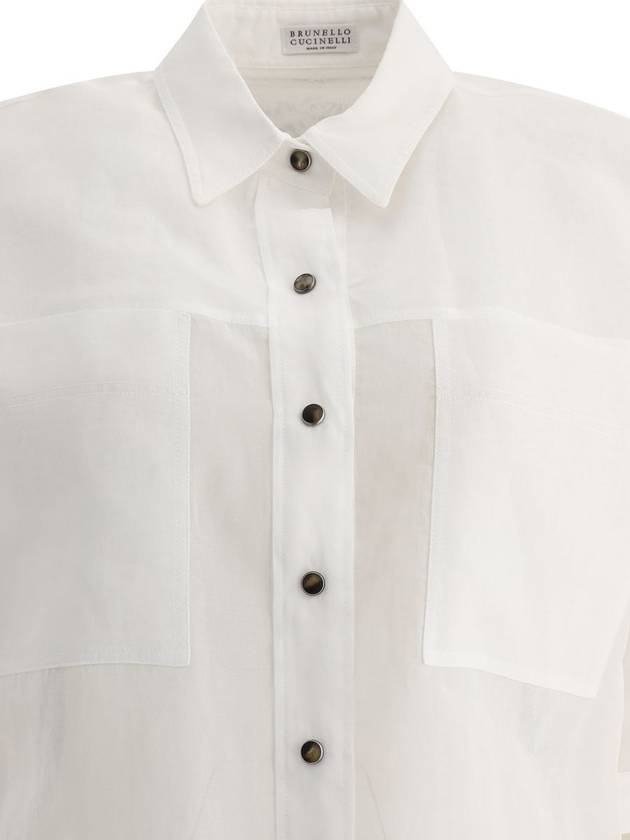 Semi Sheer Short Sleeve Shirt White - BRUNELLO CUCINELLI - BALAAN 4