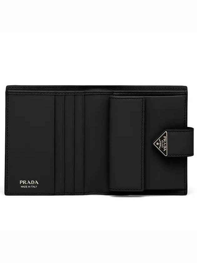 Small Smooth Saffiano Leather Half Wallet Black - PRADA - BALAAN 5