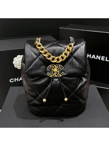 Backpack Nineteen 19 Black Chain Gold Plated CC - CHANEL - BALAAN 1