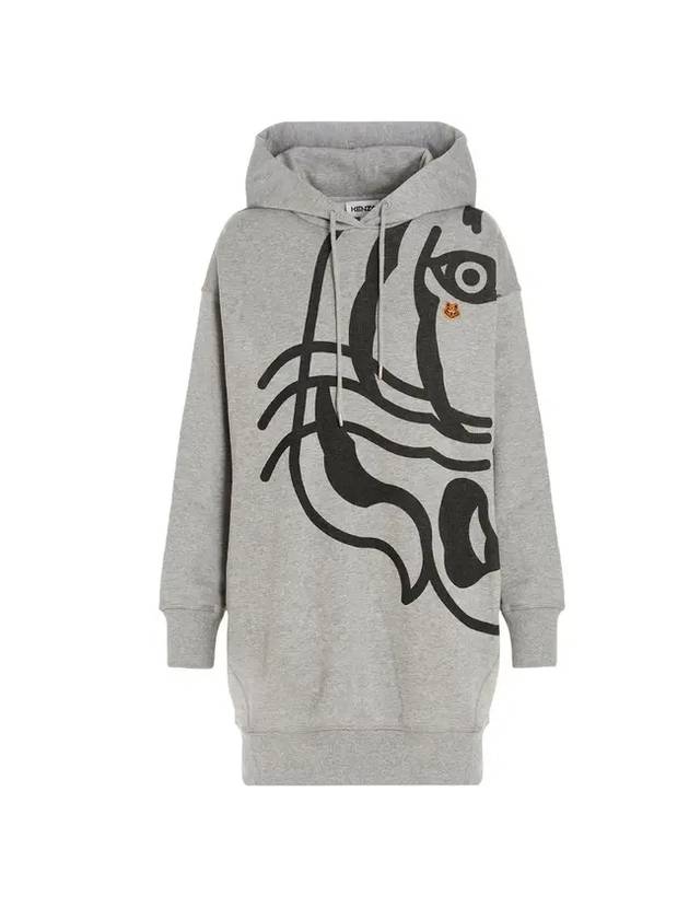 Tiger Patch Print Long Hooded Top Gray - KENZO - BALAAN 1