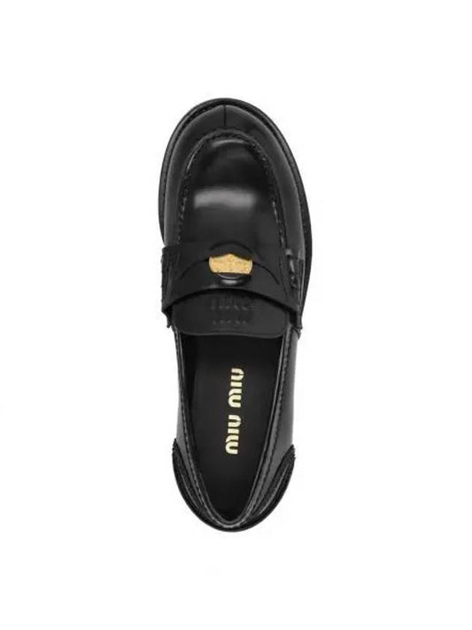 Brushed Leather Penny Loafers Black - MIU MIU - BALAAN 2