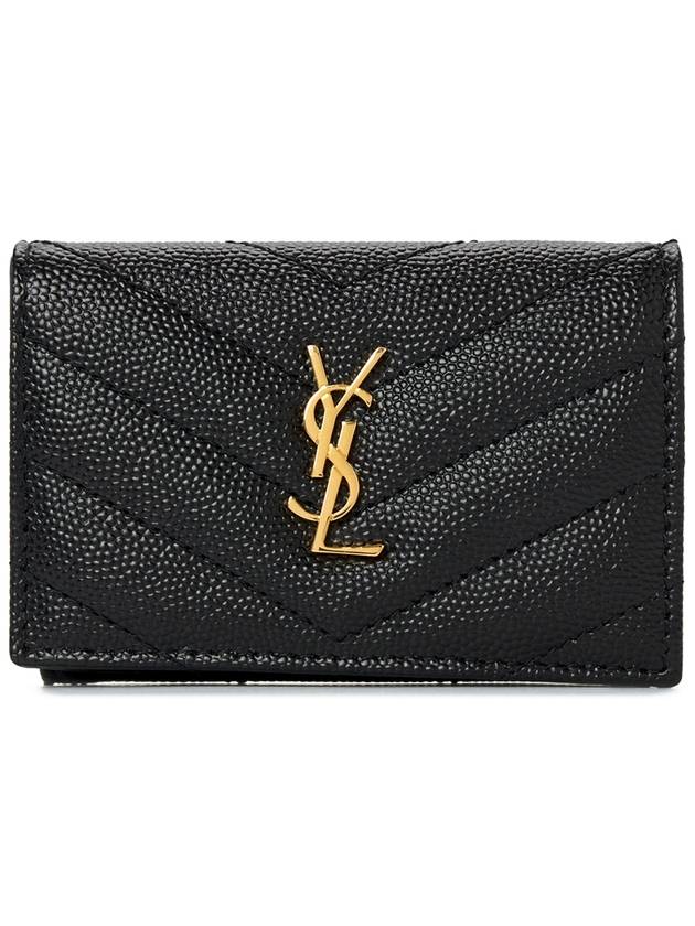 Monogram Quilted Mini Half Wallet Black - SAINT LAURENT - BALAAN 2