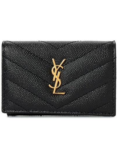 Monogram Quilted Mini Half Wallet Black - SAINT LAURENT - BALAAN 2