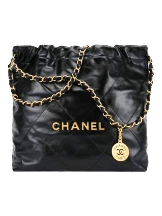 Small Shiny Calfskin Shoulder Bag Gold Black - CHANEL - BALAAN.