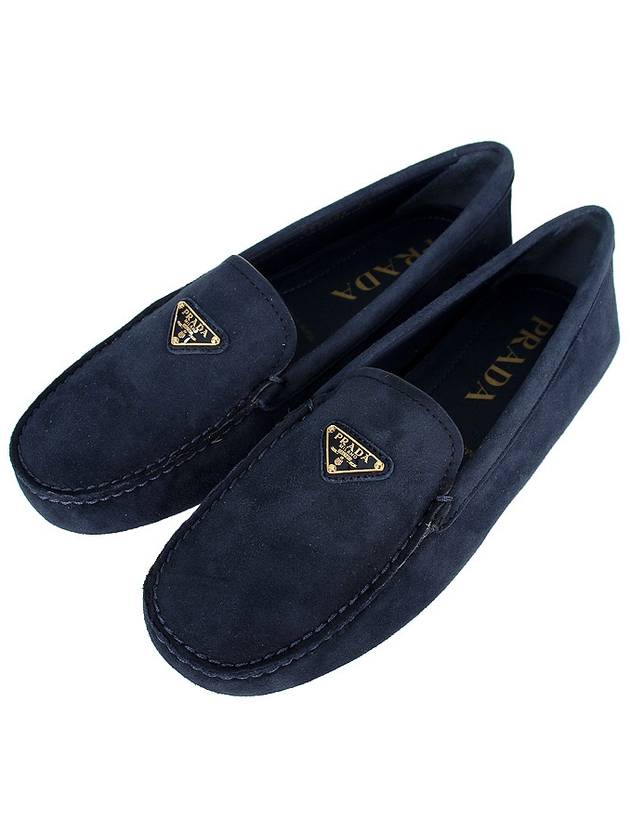 Triangle Logo Suede Driving Shoes Navy - PRADA - BALAAN 2