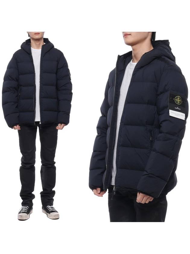 Seamless Logo Nylon Hooded Down Jacket Navy - STONE ISLAND - BALAAN 3