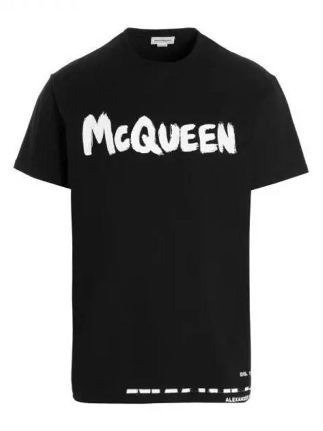 Men's Graffiti Logo Short Sleeve T-Shirt Black - ALEXANDER MCQUEEN - BALAAN 2