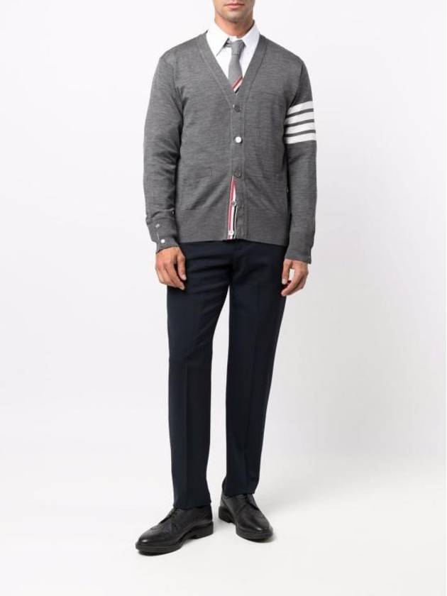 Men's Sustainable Classic Diagonal Wool Cardigan Medium Grey - THOM BROWNE - BALAAN 3