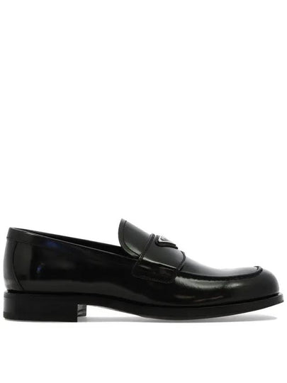 Men's Triangle Logo Leather Loafers Black - PRADA - BALAAN 2