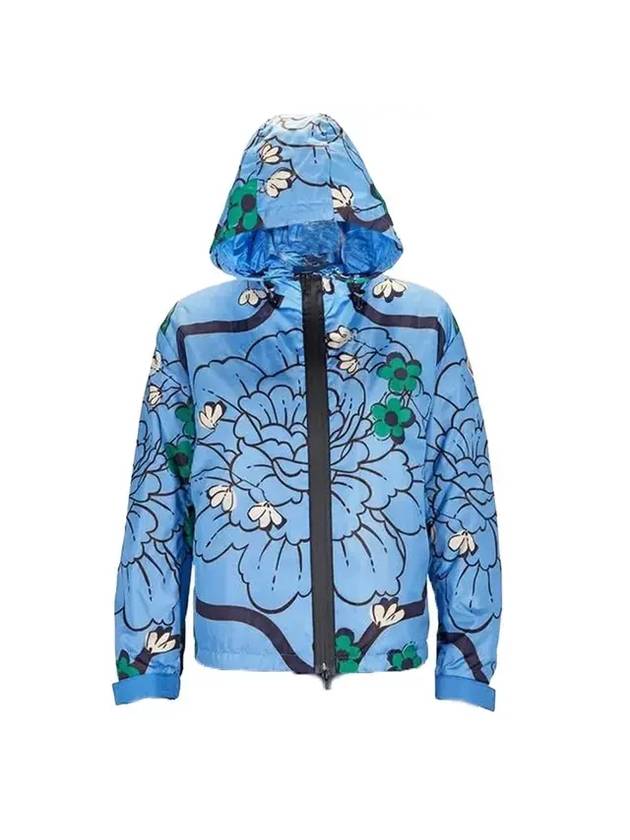 Lil Macro Floral Print Hooded Jacket Blue - MONCLER - BALAAN 1