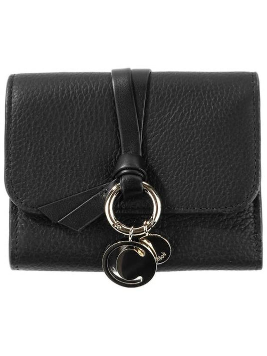 Alphabet Grain Leather Flap Small Half Half Wallet Black - CHLOE - BALAAN 2