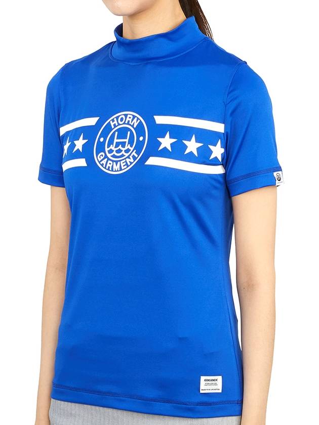 Women's Strike Mock Neck Short Sleeve T-Shirt Blue - HORN GARMENT - BALAAN 3