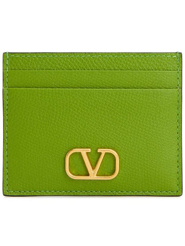 V Logo Signature Card Wallet Green - VALENTINO - BALAAN 1