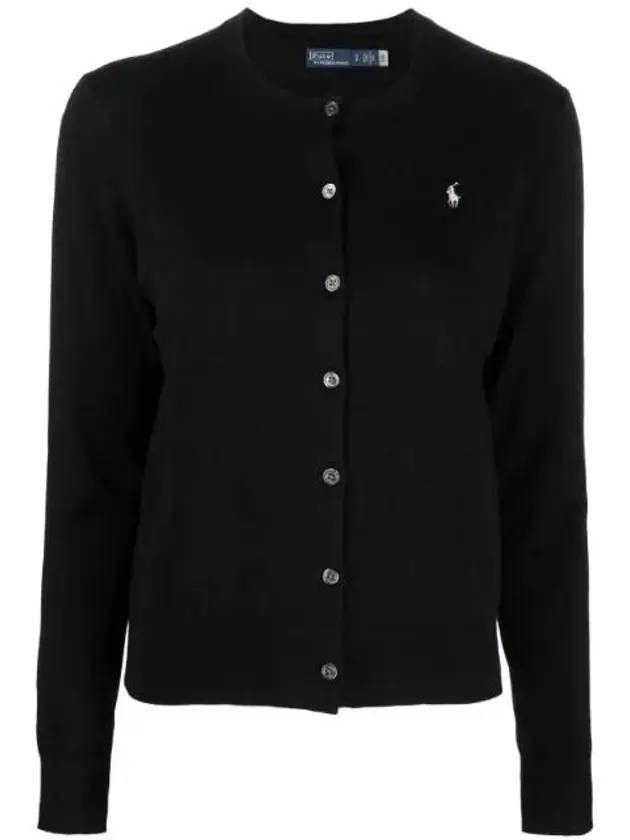 Women's Embroidered Logo Round Neck Cardigan Black - POLO RALPH LAUREN - BALAAN 1