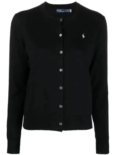 Women's Embroidered Logo Round Neck Cardigan Black - POLO RALPH LAUREN - BALAAN 1