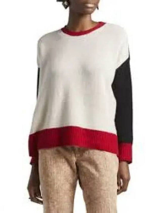 Women's Embroidered Back Logo Color Block Cashmere Knit Top Swan - MARNI - BALAAN 2