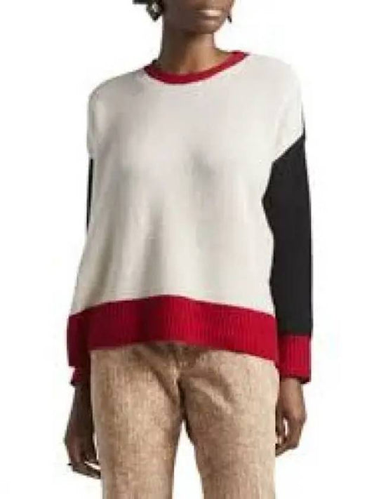 Women's Bag Logo Embroidered Color Block Cashmere Knit Top Beige Black Red - MARNI - BALAAN 2