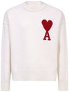 Intarsia Big Heart Logo Wool Knit Top Ivory - AMI - BALAAN 2