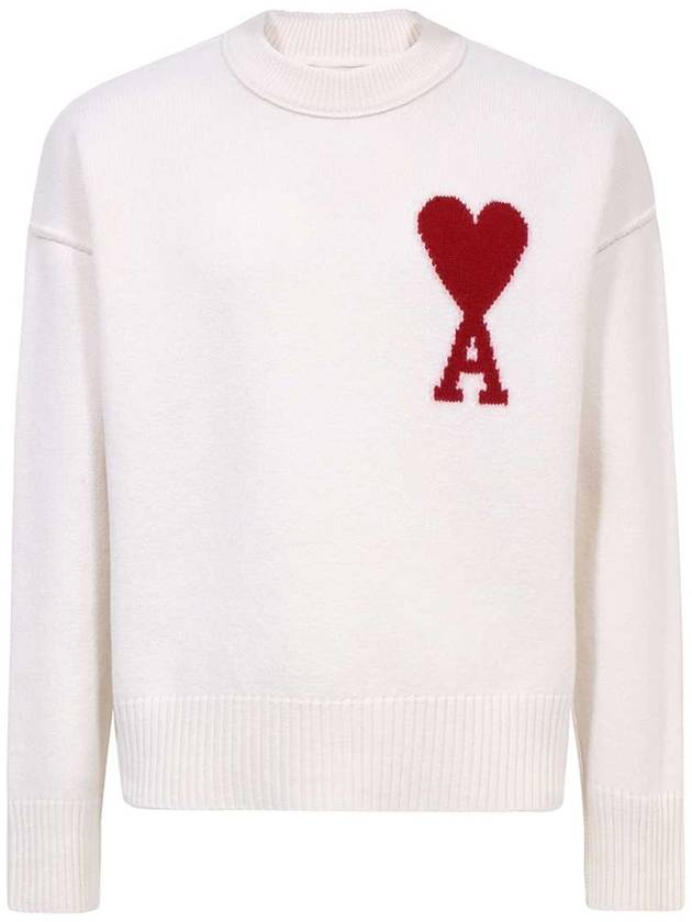 Intarsia Big Heart Logo Wool Knit Top Ivory - AMI - BALAAN 2