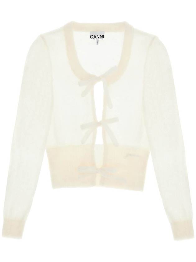 mohair cardigan with bow accents - GANNI - BALAAN 1