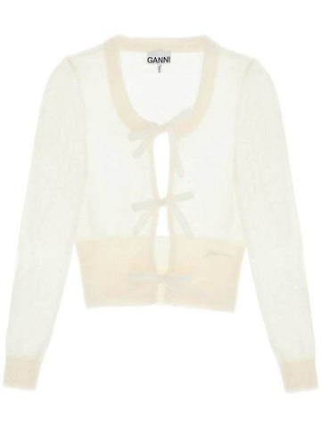 mohair cardigan with bow accents - GANNI - BALAAN 1